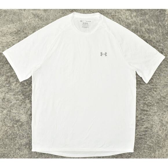 Under Armour XL White Polyester Men's T-Shirt Crew Neck Short Sleeve The Tech - Picture 1 of 7